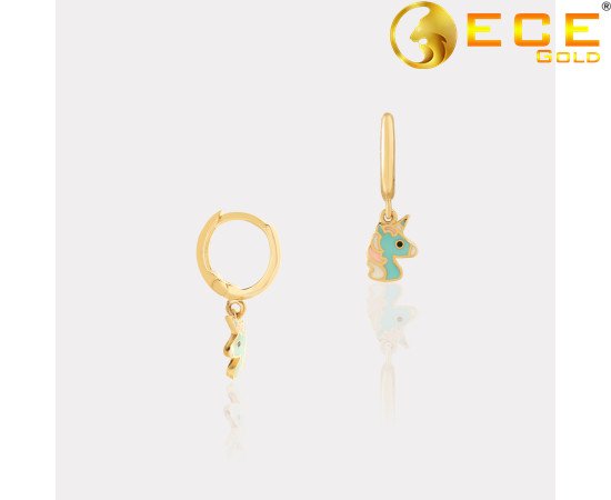 Sarı Altın Unicorn Figürlü Çocuk Halka Küpe Sarı Altın Unicorn Figürlü Çocuk Halka Küpe