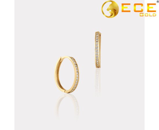 Sarı Altın Taşlı Halka Küpe - Çap 1.6 cm Sarı Altın Taşlı Halka Küpe - Çap 1.6 cm